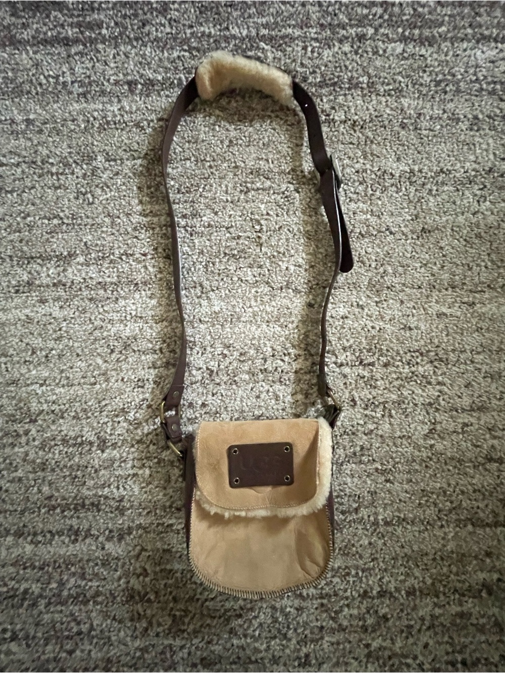 UGG Suede/Leather Faux Fur Lined Cross Body Bag